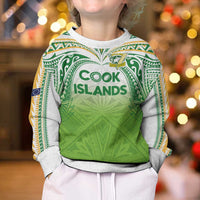 Custom Cook Islands Rugby League Kid Ugly Christmas Sweater Tatau Tribal Motifs-Light Green Color LT03 - Polynesian Pride