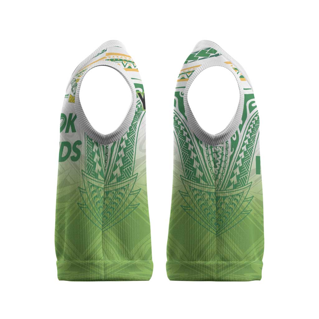 Custom Cook Islands Rugby League Christmas Knitted V-Neck Vest Tatau Tribal Motifs-Light Green Color - Polynesian Pride