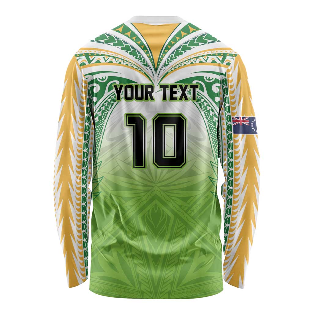 Custom Cook Islands Rugby League Long Sleeve Shirt Tatau Tribal Motifs-Light Green Color LT03 - Polynesian Pride