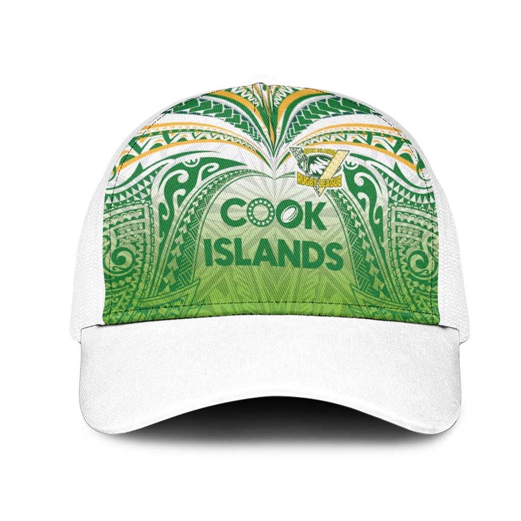 Cook Islands Rugby League Mesh Trucker Cap Tatau Tribal Motifs-Light Green Color - Polynesian Pride