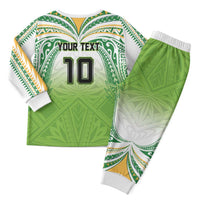 Custom Cook Islands Rugby League Christmas Pajama Set Tatau Tribal Motifs-Light Green Color LT03 - Polynesian Pride