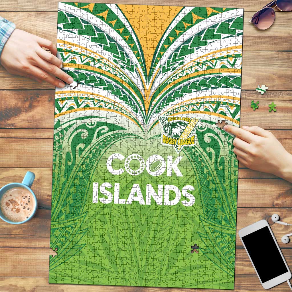 Cook Islands Rugby League Puzzle Tatau Tribal Motifs-Light Green Color LT03 Green - Polynesian Pride