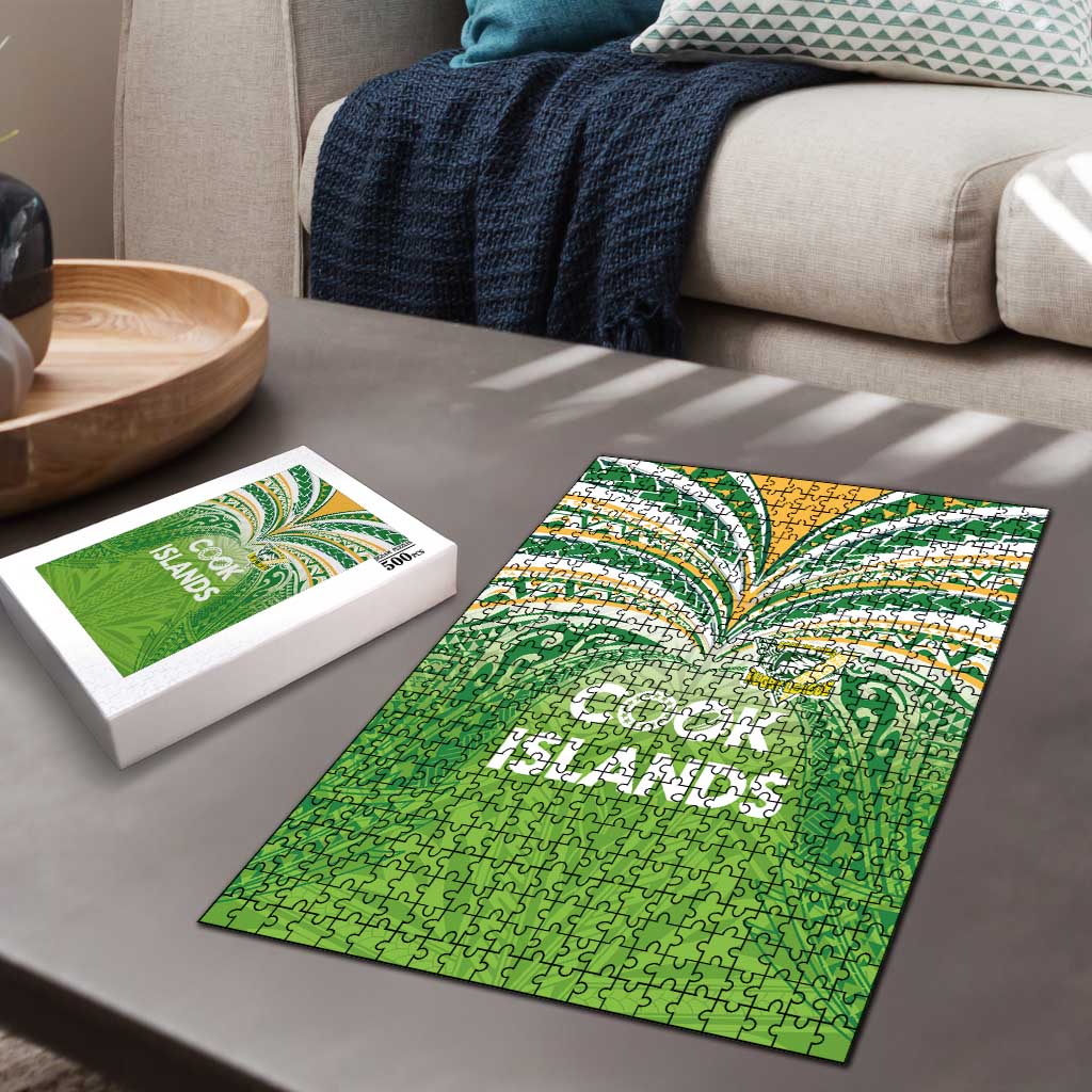 Cook Islands Rugby League Puzzle Tatau Tribal Motifs-Light Green Color LT03 - Polynesian Pride