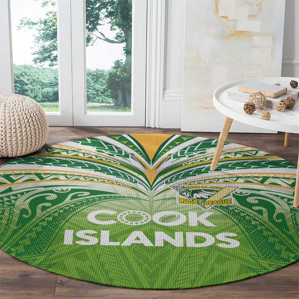 Cook Islands Rugby League Round Carpet Tatau Tribal Motifs-Light Green Color - Polynesian Pride