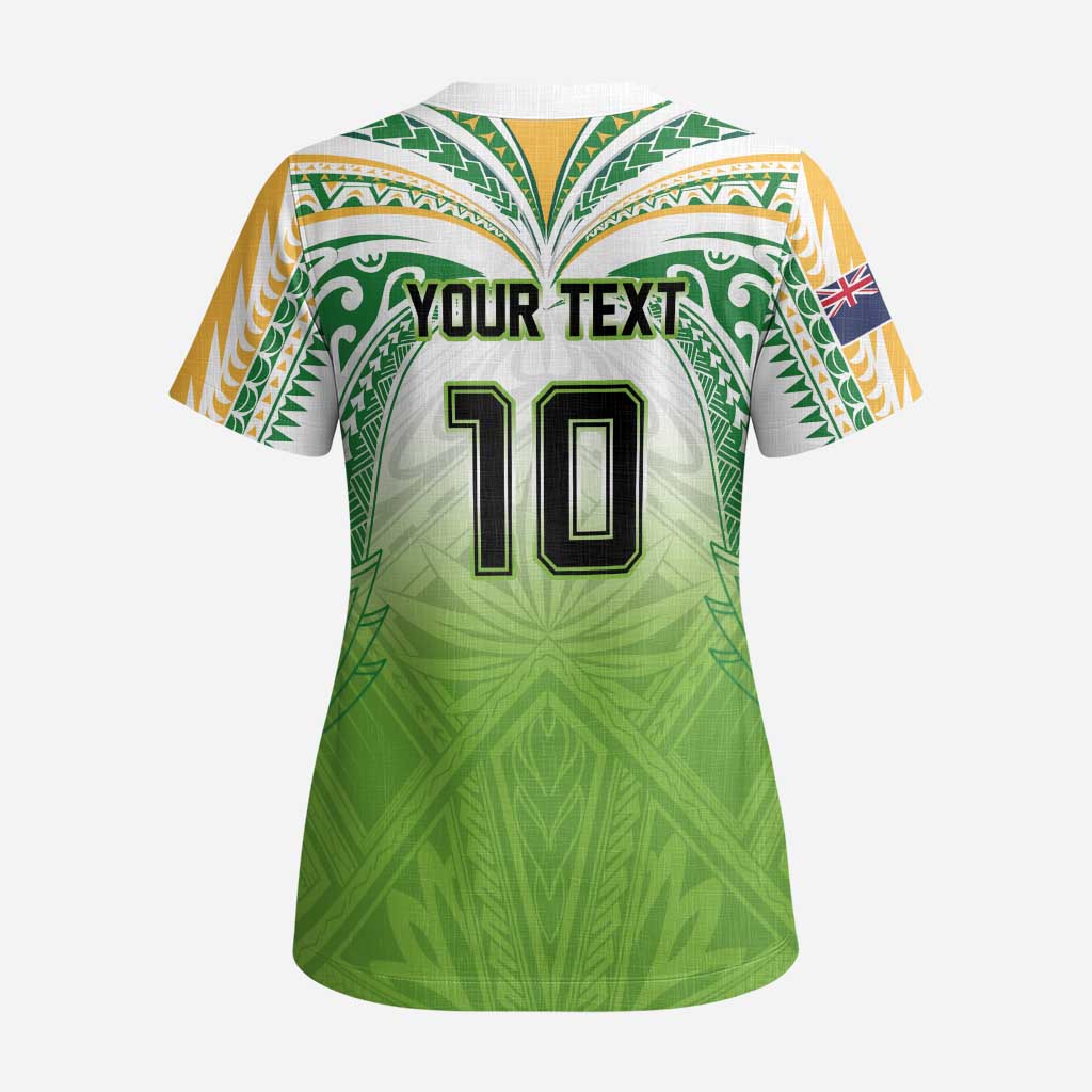 Custom Cook Islands Rugby League Scrub Top Tatau Tribal Motifs-Light Green Color LT03 - Polynesian Pride