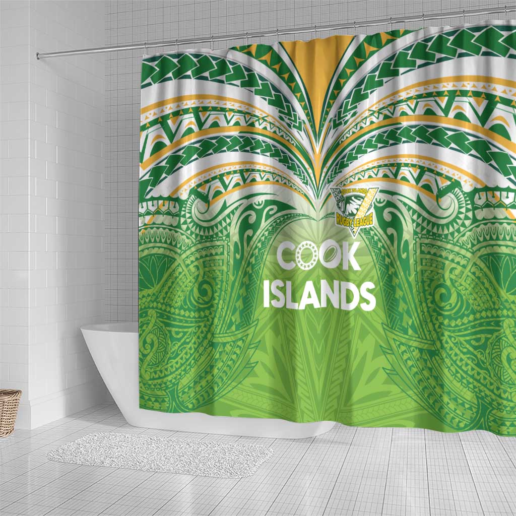 Cook Islands Rugby League Shower Curtain Tatau Tribal Motifs-Light Green Color - Polynesian Pride