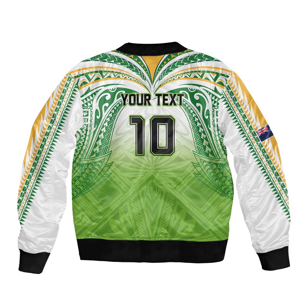 Custom Cook Islands Rugby League Sleeve Zip Bomber Jacket Tatau Tribal Motifs-Light Green Color LT03 - Polynesian Pride