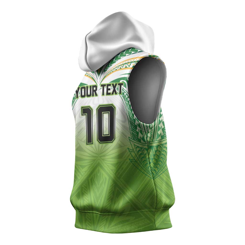 Custom Cook Islands Rugby League Sleeveless Hoodie Tatau Tribal Motifs-Light Green Color - Polynesian Pride