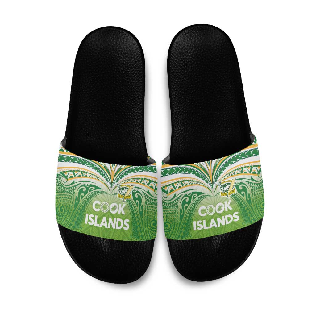 Cook Islands Rugby League Slide Sandals Tatau Tribal Motifs-Light Green Color - Polynesian Pride
