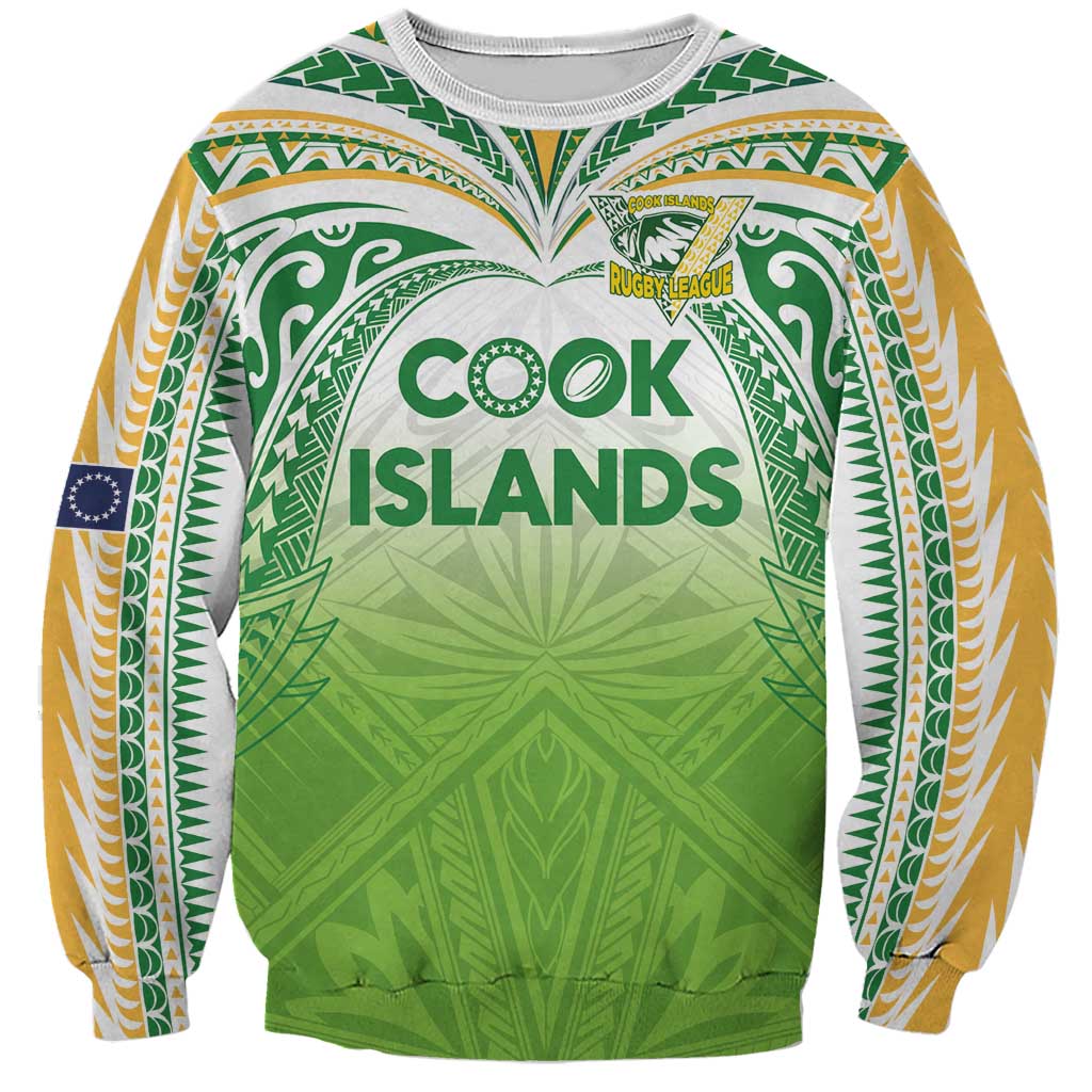 Custom Cook Islands Rugby League Sweatshirt Tatau Tribal Motifs-Light Green Color LT03 Unisex Green - Polynesian Pride