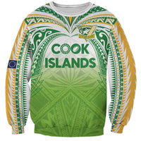 Custom Cook Islands Rugby League Sweatshirt Tatau Tribal Motifs-Light Green Color LT03 Unisex Green - Polynesian Pride