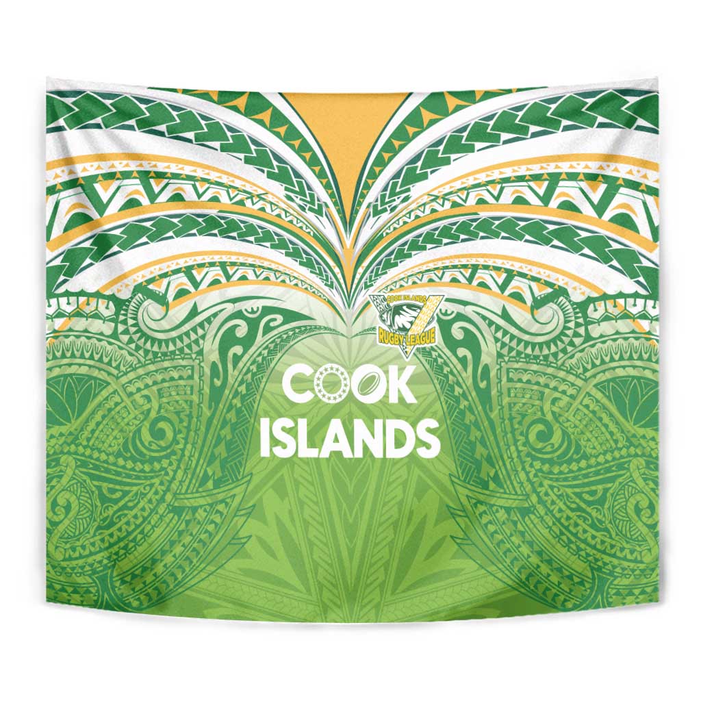 Cook Islands Rugby League Tapestry Tatau Tribal Motifs-Light Green Color - Polynesian Pride