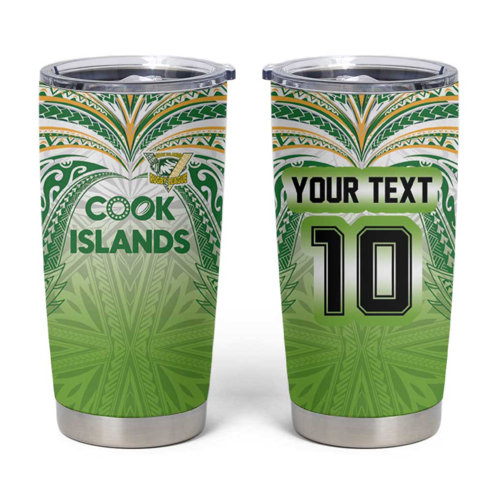 Custom Cook Islands Rugby League Tumbler Cup Tatau Tribal Motifs-Light Green Color LT03 Green - Polynesian Pride