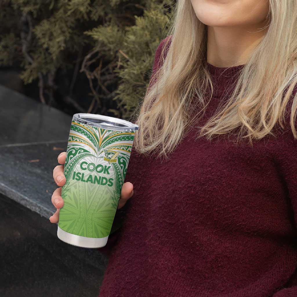 Custom Cook Islands Rugby League Tumbler Cup Tatau Tribal Motifs-Light Green Color LT03 - Polynesian Pride