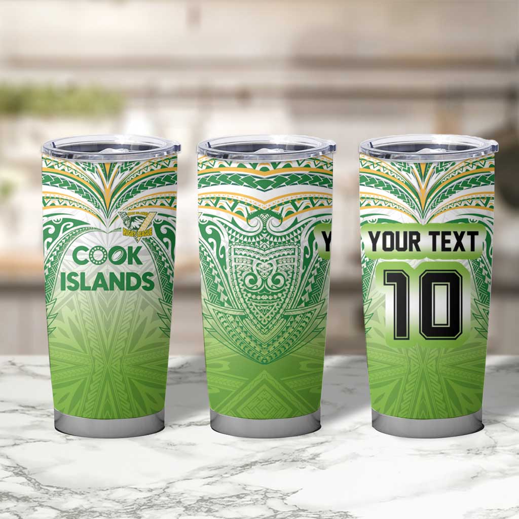 Custom Cook Islands Rugby League Tumbler Cup Tatau Tribal Motifs-Light Green Color LT03 - Polynesian Pride