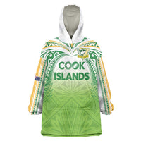 Custom Cook Islands Rugby League Wearable Blanket Hoodie Tatau Tribal Motifs-Light Green Color - Polynesian Pride