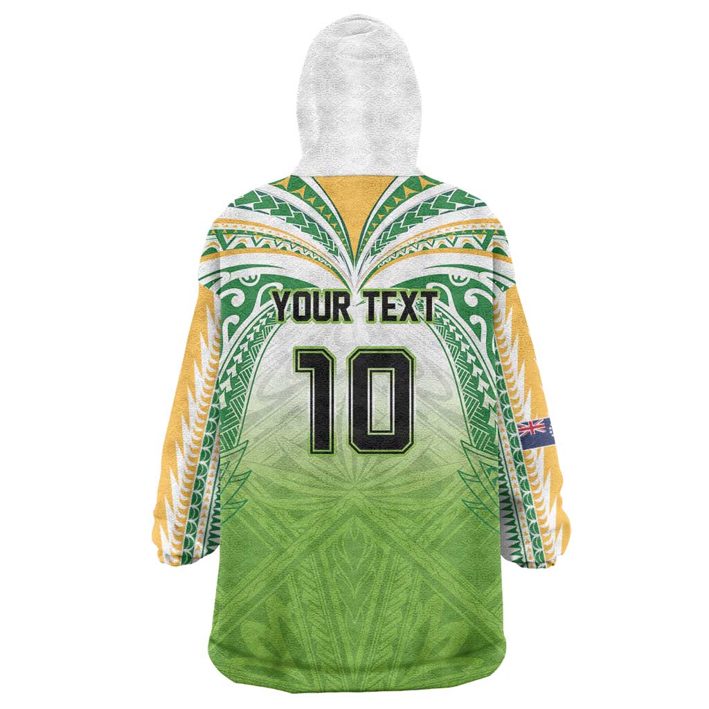 Custom Cook Islands Rugby League Wearable Blanket Hoodie Tatau Tribal Motifs-Light Green Color - Polynesian Pride