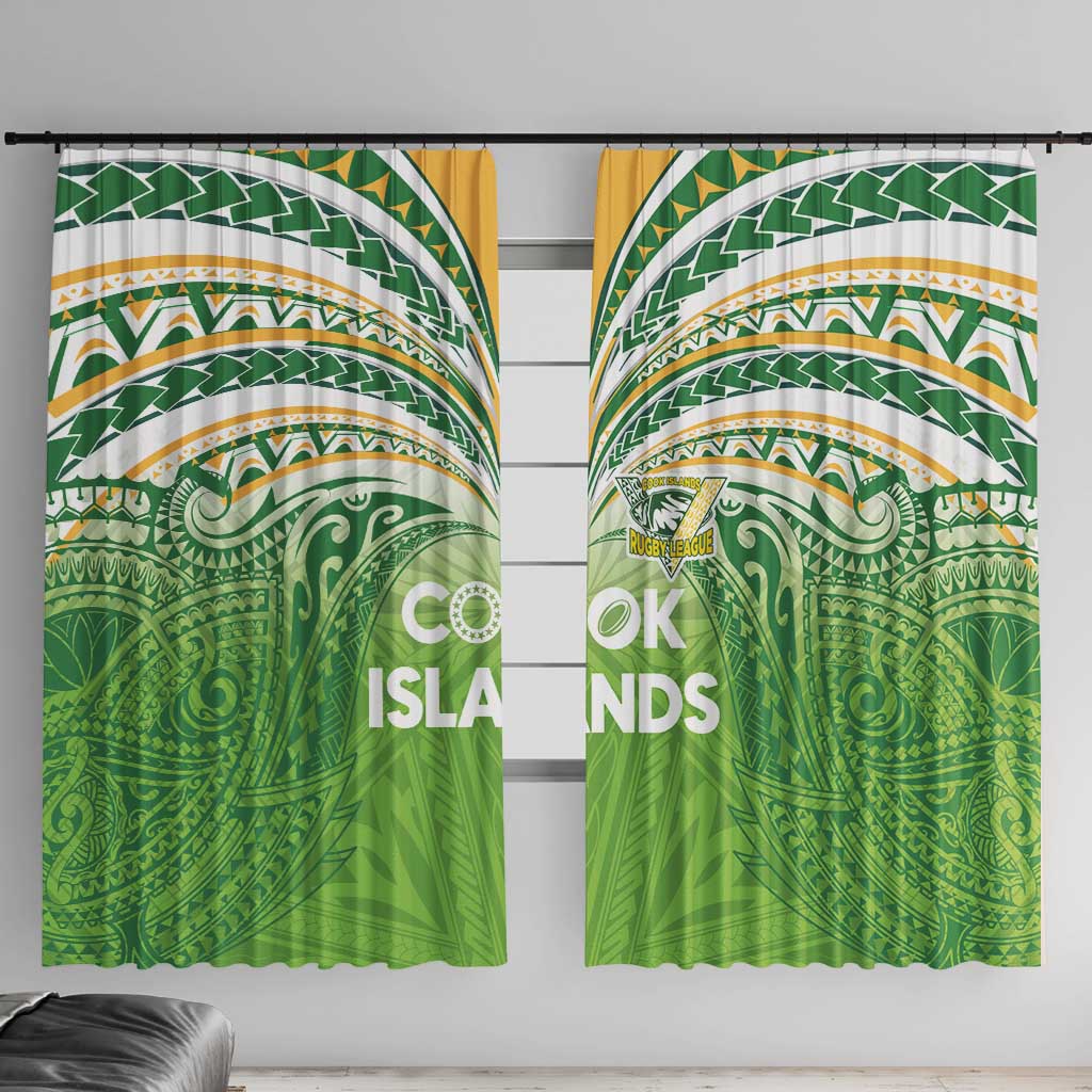 Cook Islands Rugby League Window Curtain Tatau Tribal Motifs-Light Green Color - Polynesian Pride