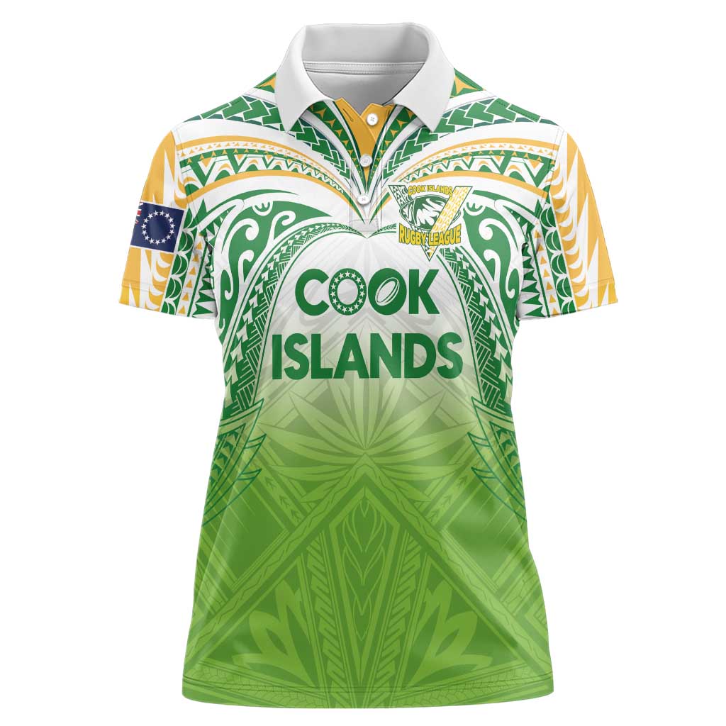 Custom Cook Islands Rugby League Women Polo Shirt Tatau Tribal Motifs-Light Green Color LT03 Female Green - Polynesian Pride