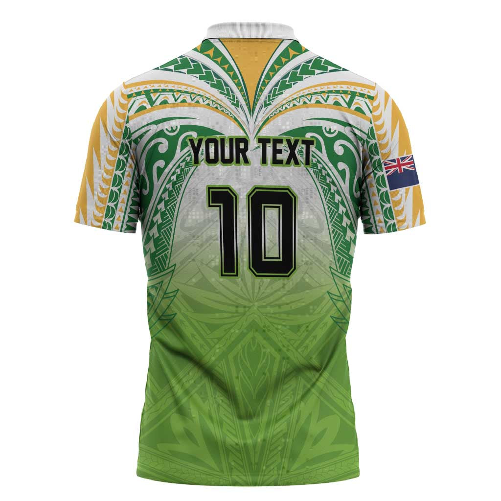 Custom Cook Islands Rugby League Zipper Polo Shirt Tatau Tribal Motifs-Light Green Color - Polynesian Pride