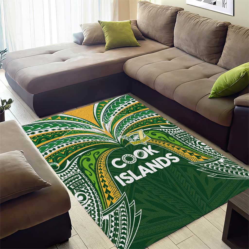 Cook Islands Rugby League Area Rug Tatau Tribal Motifs-Dark Green Color - Polynesian Pride