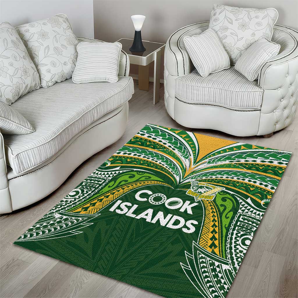 Cook Islands Rugby League Area Rug Tatau Tribal Motifs-Dark Green Color - Polynesian Pride