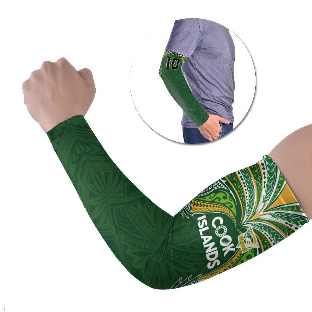 Custom Cook Islands Rugby League Arm Sleeves Tatau Tribal Motifs-Dark Green Color - Polynesian Pride