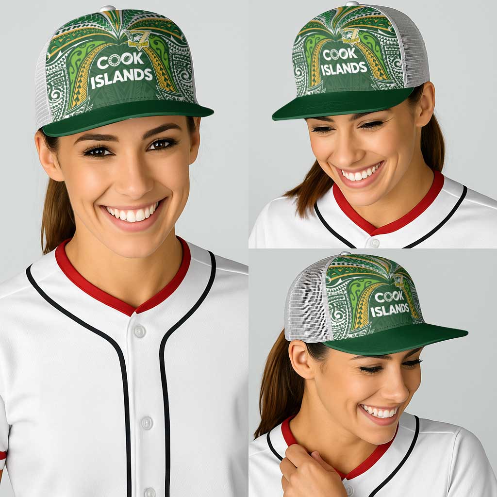 Cook Islands Rugby League Baseball Net Cap Tatau Tribal Motifs-Dark Green Color - Polynesian Pride