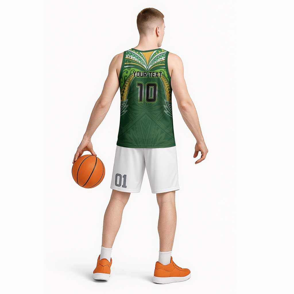 Custom Cook Islands Rugby League Basketball Jersey Tatau Tribal Motifs-Dark Green Color - Polynesian Pride