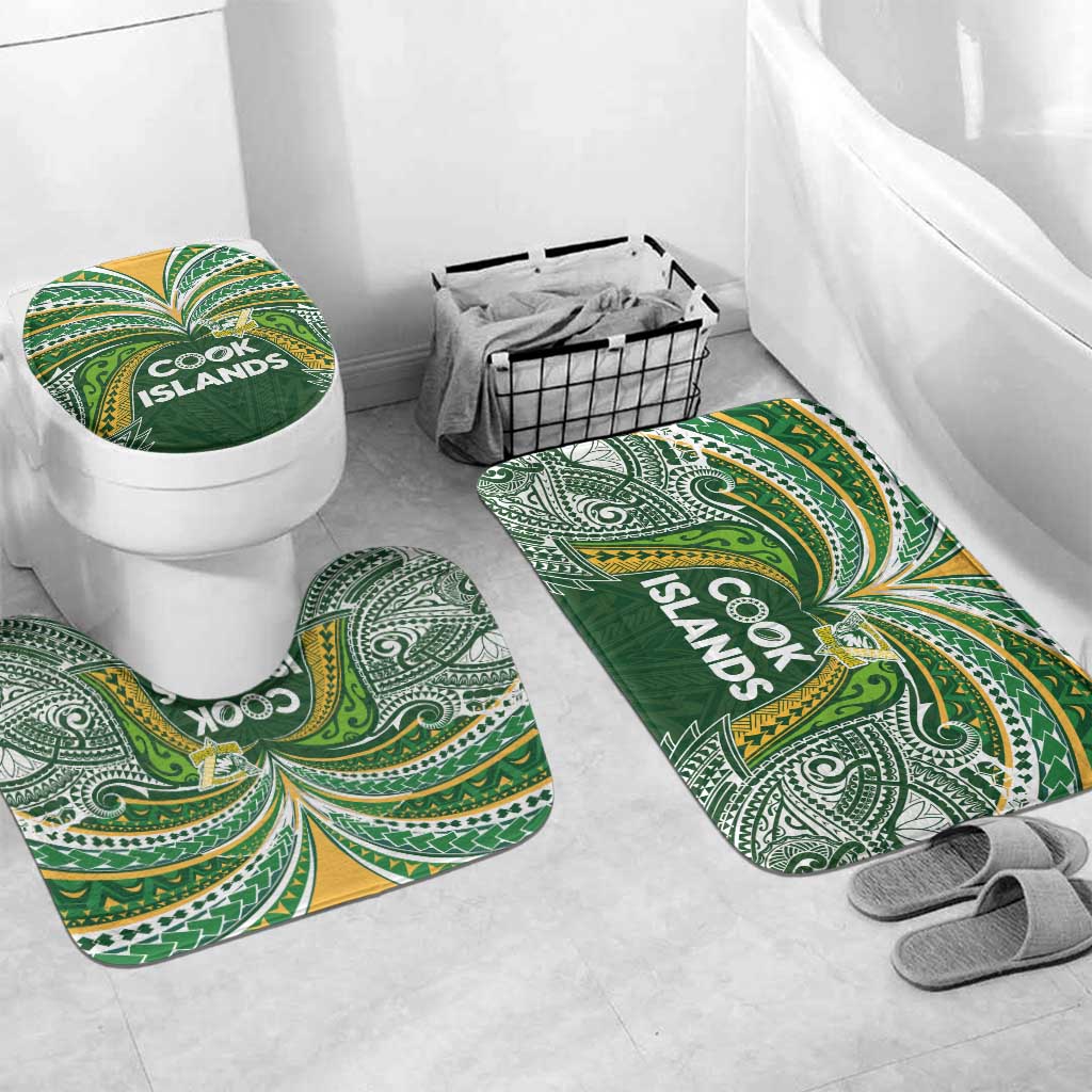 Cook Islands Rugby League Bathroom Set Tatau Tribal Motifs-Dark Green Color - Polynesian Pride