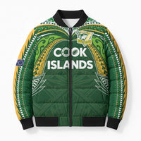 Custom Cook Islands Rugby League Bomber Puffer Jacket Tatau Tribal Motifs-Dark Green Color LT03 Unisex Green - Polynesian Pride
