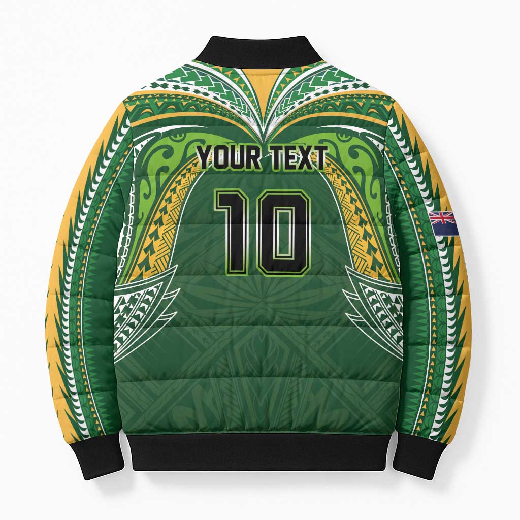 Custom Cook Islands Rugby League Bomber Puffer Jacket Tatau Tribal Motifs-Dark Green Color LT03 - Polynesian Pride