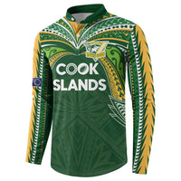Custom Cook Islands Rugby League Button Sweatshirt Tatau Tribal Motifs-Dark Green Color LT03 - Polynesian Pride
