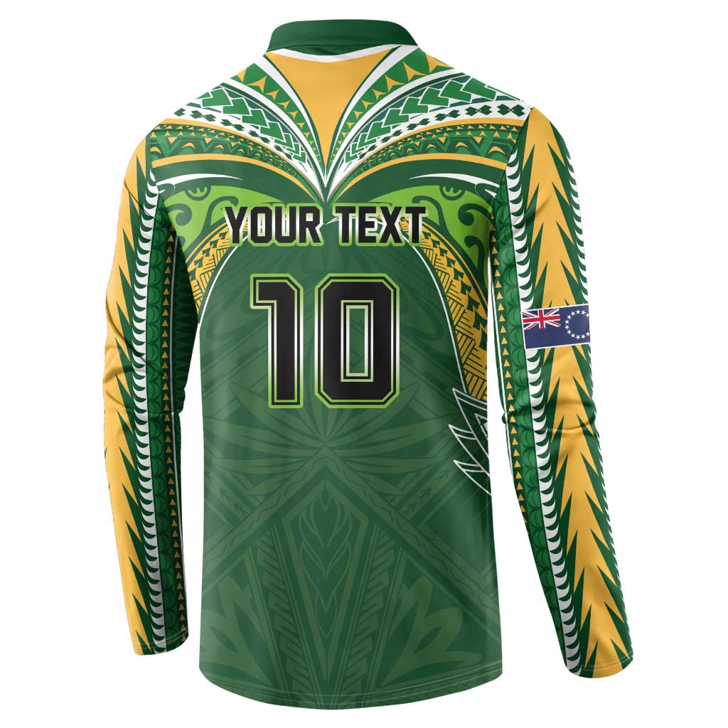 Custom Cook Islands Rugby League Button Sweatshirt Tatau Tribal Motifs-Dark Green Color LT03 - Polynesian Pride