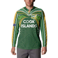 Custom Cook Islands Rugby League Button Sweatshirt Tatau Tribal Motifs-Dark Green Color LT03 - Polynesian Pride