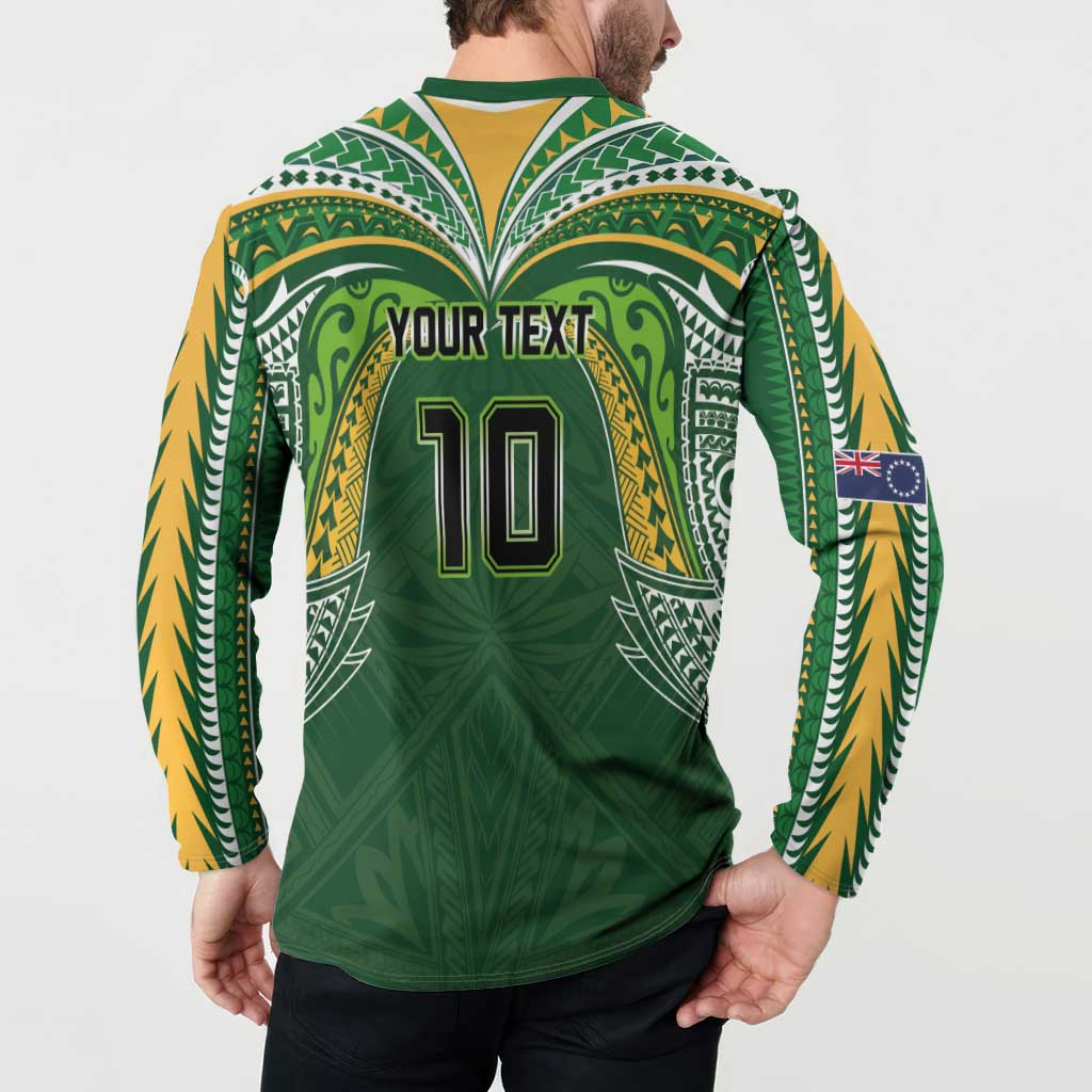 Custom Cook Islands Rugby League Button Sweatshirt Tatau Tribal Motifs-Dark Green Color LT03 - Polynesian Pride