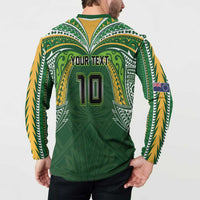 Custom Cook Islands Rugby League Button Sweatshirt Tatau Tribal Motifs-Dark Green Color LT03 - Polynesian Pride