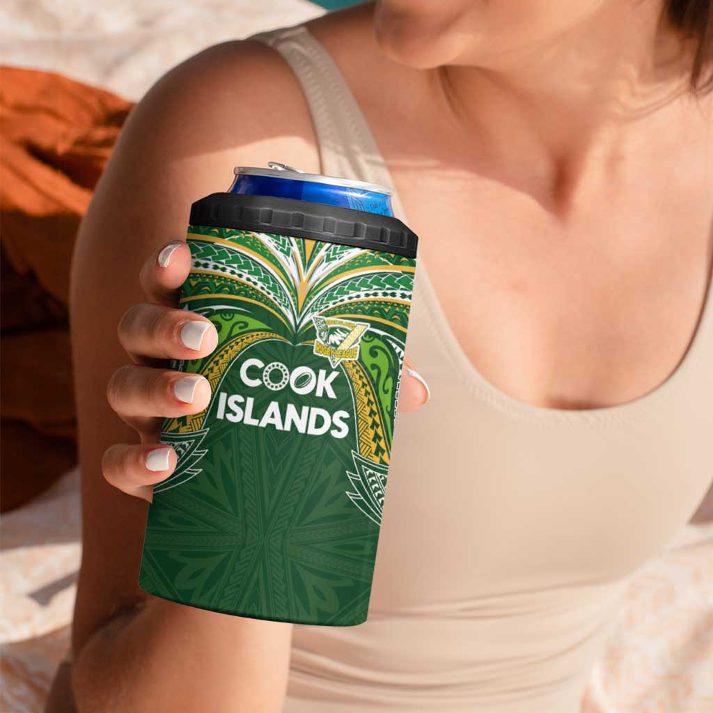 Custom Cook Islands Rugby League 4 in 1 Can Cooler Tumbler Tatau Tribal Motifs-Dark Green Color LT03 - Polynesian Pride