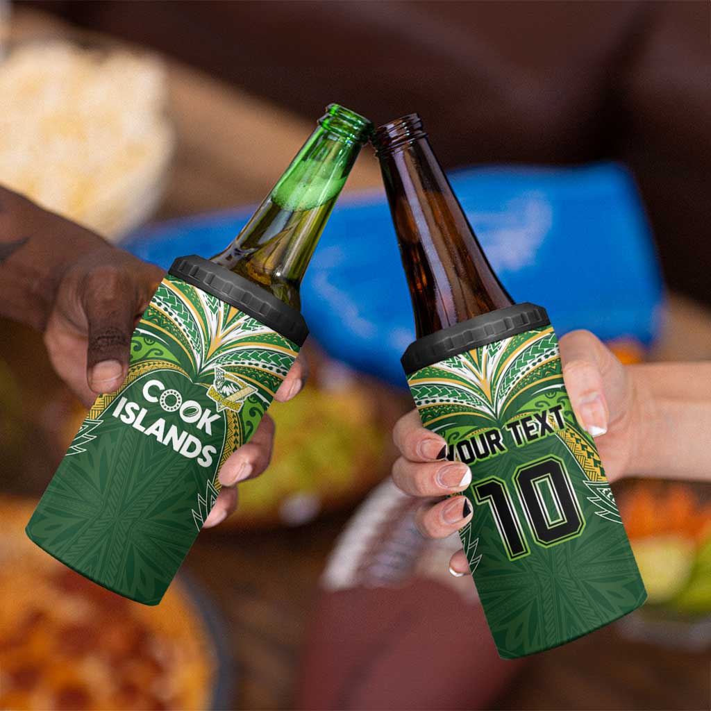 Custom Cook Islands Rugby League 4 in 1 Can Cooler Tumbler Tatau Tribal Motifs-Dark Green Color LT03 - Polynesian Pride