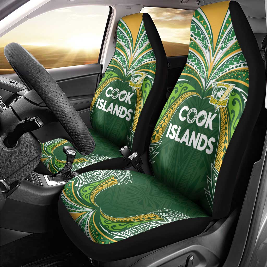 Cook Islands Rugby League Car Seat Cover Tatau Tribal Motifs-Dark Green Color - Polynesian Pride