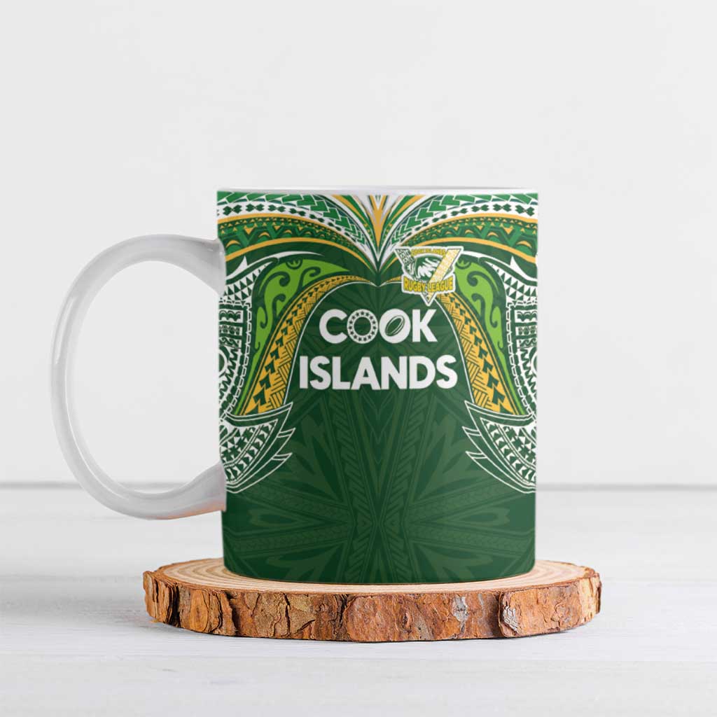 Custom Cook Islands Rugby League Ceramic Mug Tatau Tribal Motifs-Dark Green Color LT03 Green - Polynesian Pride