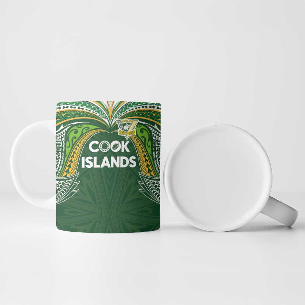 Custom Cook Islands Rugby League Ceramic Mug Tatau Tribal Motifs-Dark Green Color LT03 - Polynesian Pride