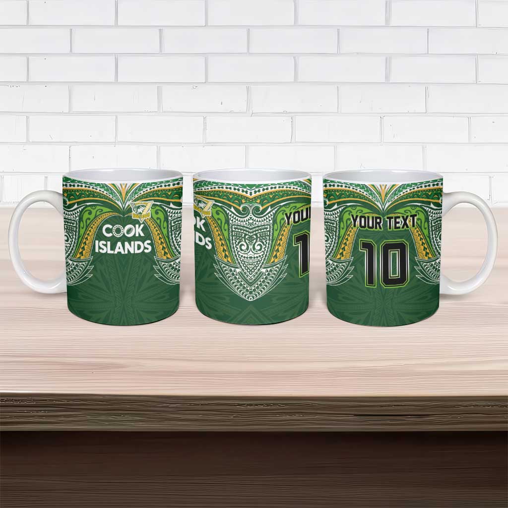 Custom Cook Islands Rugby League Ceramic Mug Tatau Tribal Motifs-Dark Green Color LT03 - Polynesian Pride