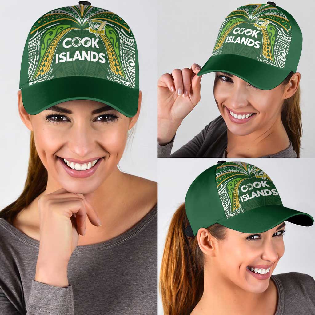 Cook Islands Rugby League Classic Cap Tatau Tribal Motifs-Dark Green Color LT03 - Polynesian Pride