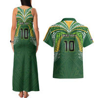 Custom Cook Islands Rugby League Couples Matching Tank Maxi Dress and Hawaiian Shirt Tatau Tribal Motifs-Dark Green Color - Polynesian Pride