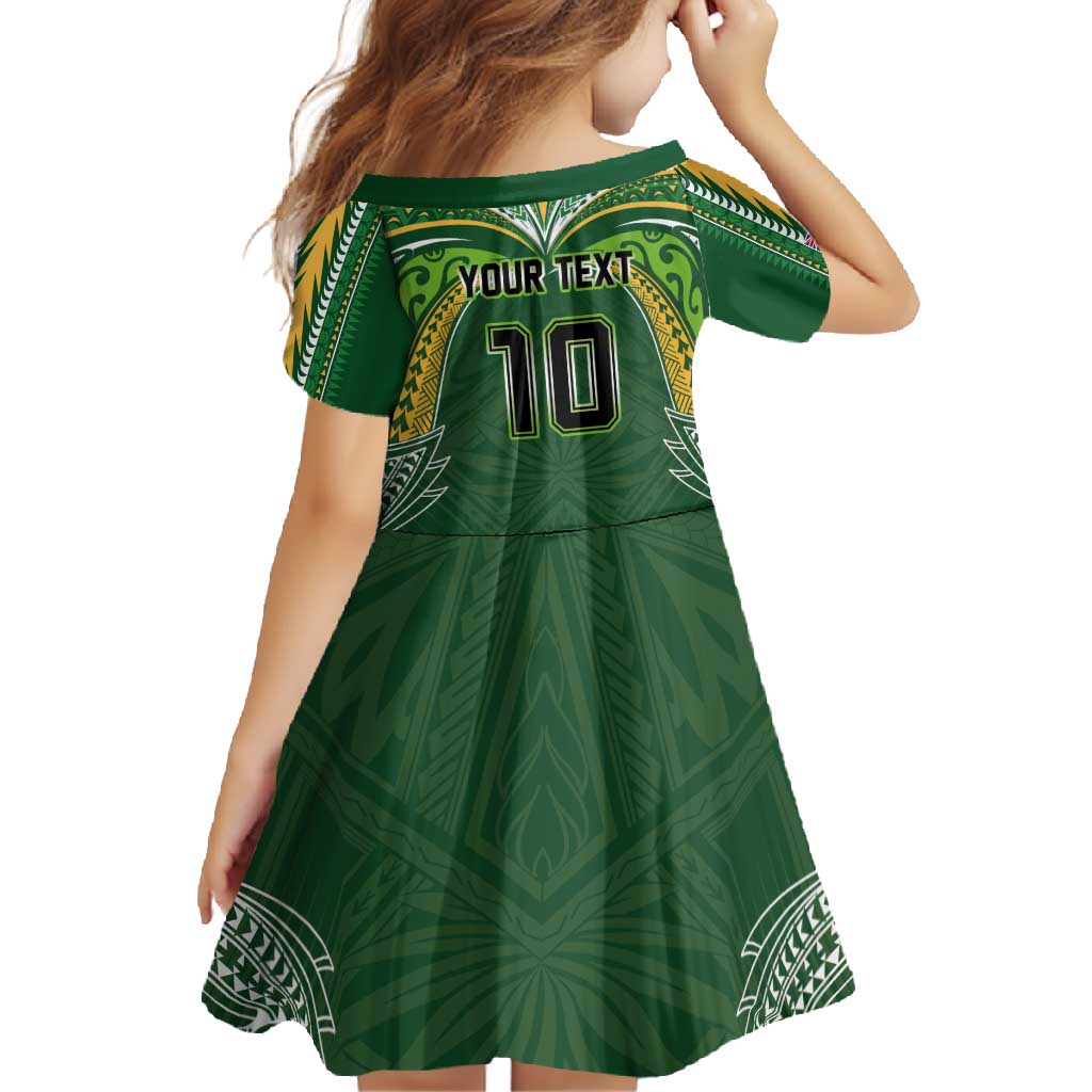 Custom Cook Islands Rugby League Family Matching Long Sleeve Bodycon Dress and Hawaiian Shirt Tatau Tribal Motifs-Dark Green Color - Polynesian Pride