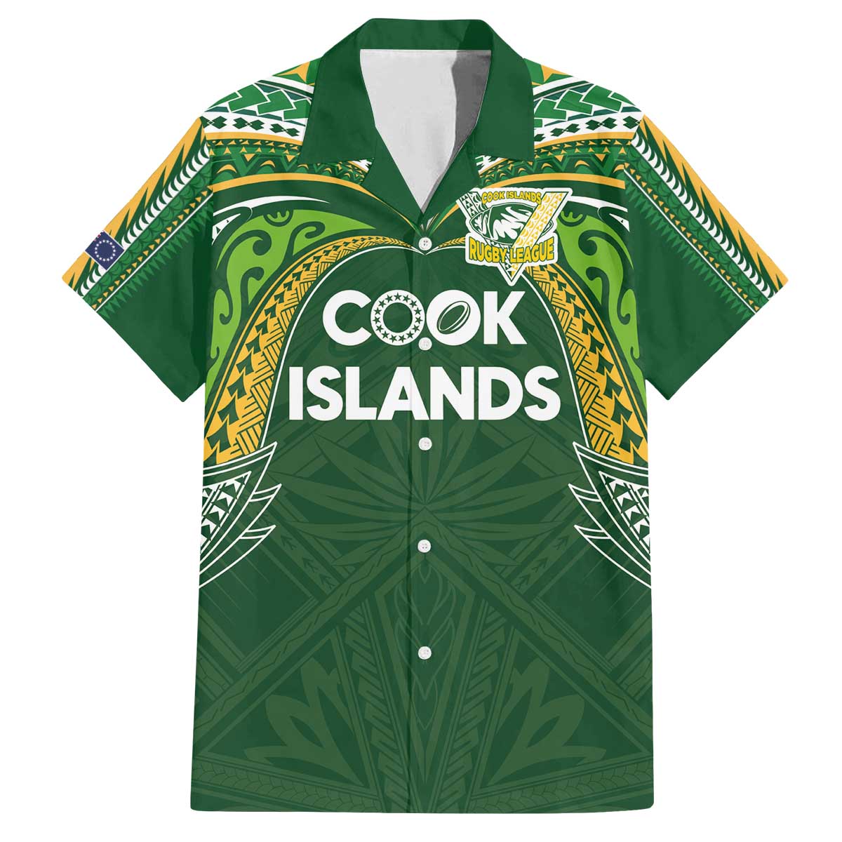 Custom Cook Islands Rugby League Family Matching Off The Shoulder Long Sleeve Dress and Hawaiian Shirt Tatau Tribal Motifs-Dark Green Color - Polynesian Pride