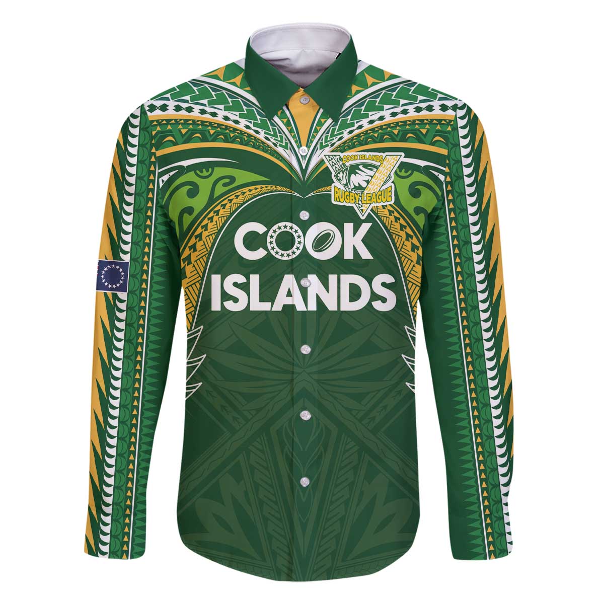 Custom Cook Islands Rugby League Family Matching Off The Shoulder Long Sleeve Dress and Hawaiian Shirt Tatau Tribal Motifs-Dark Green Color - Polynesian Pride