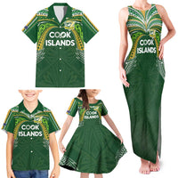 Custom Cook Islands Rugby League Family Matching Tank Maxi Dress and Hawaiian Shirt Tatau Tribal Motifs-Dark Green Color - Polynesian Pride