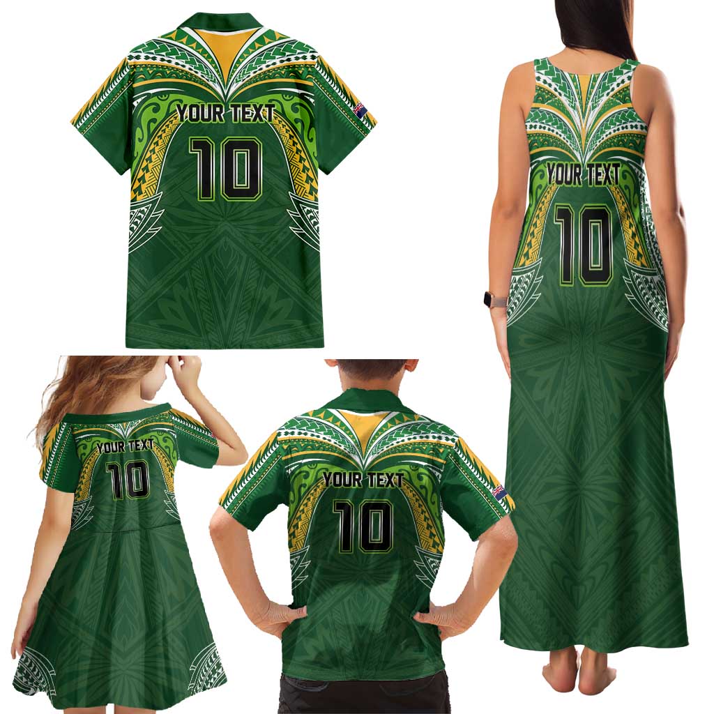 Custom Cook Islands Rugby League Family Matching Tank Maxi Dress and Hawaiian Shirt Tatau Tribal Motifs-Dark Green Color - Polynesian Pride